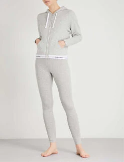 Calvin Klein Modern Cotton Zip-up Cotton-jersey Hoody -Whistles Shop 109 3003262 QS5667E 020GREYHEATHER ALT01