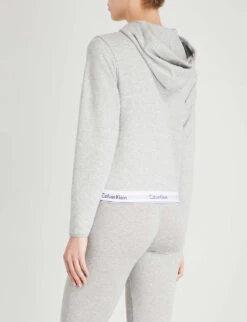 Calvin Klein Modern Cotton Zip-up Cotton-jersey Hoody -Whistles Shop 109 3003262 QS5667E 020GREYHEATHER ALT02