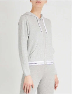 Calvin Klein Modern Cotton Zip-up Cotton-jersey Hoody -Whistles Shop 109 3003262 QS5667E 020GREYHEATHER ALT03