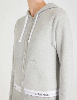 Calvin Klein Modern Cotton Zip-up Cotton-jersey Hoody -Whistles Shop 109 3003262 QS5667E 020GREYHEATHER ALT04