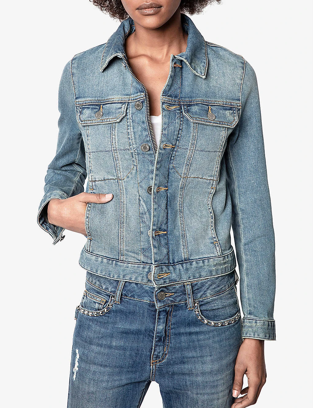 Zadig & Voltaire Kioky Faded Stretch-denim Jacket 3 Zadig & Voltaire Kioky Faded Stretch-denim Jacket - Image 3
