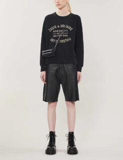 Zadig & Voltaire Logo-embellished Cotton-jersey Sweatshirt -Whistles Shop R00007893 NOIR ALT01