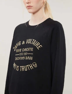 Zadig & Voltaire Logo-embellished Cotton-jersey Sweatshirt -Whistles Shop R00007893 NOIR ALT03