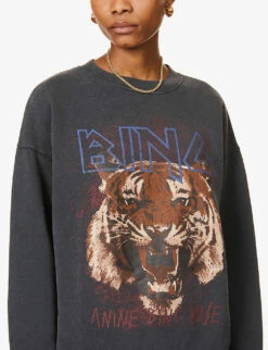 ANINE BING Tiger Graphic-print Cotton-jersey Sweatshirt -Whistles Shop R03699185 BLACK ALT03