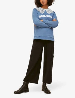 Whistles Bonjour Embroidered Cotton Jumper -Whistles Shop R03741467 BLUE ALT03