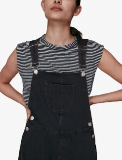 Whistles Leni Square-neck Denim Dungarees -Whistles Shop R03776768 BLACK ALT03