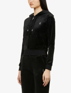 Juicy Couture Logo-embellished Velour Hoody -Whistles Shop R03794027 BLACK ALT02