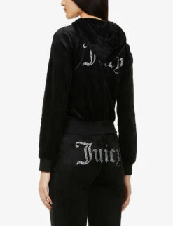 Juicy Couture Logo-embellished Velour Hoody -Whistles Shop R03794027 BLACK ALT03