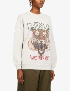 ANINE BING Tiger Graphic-print Organic Cotton Sweatshirt -Whistles Shop R03814303 GREY ALT02
