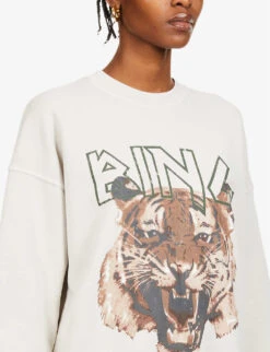 ANINE BING Tiger Graphic-print Organic Cotton Sweatshirt -Whistles Shop R03814303 GREY ALT04
