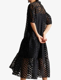 Ted Baker Nelanie Puff-sleeve Polka Dot Oversized Woven Shirt Dress -Whistles Shop R03902262 BLACK ALT03