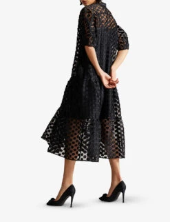 Ted Baker Nelanie Puff-sleeve Polka Dot Oversized Woven Shirt Dress -Whistles Shop R03902262 BLACK ALT04