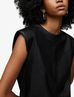 AllSaints Mika Panelled Leather Mini Dress -Whistles Shop R03921151 BLACK ALT04