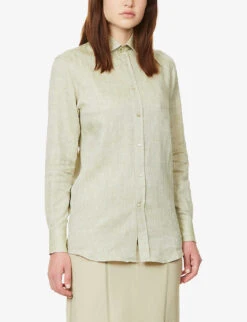 The Boyfriend Long-sleeved Organic-linen Shirt -Whistles Shop R03935324 SAGEGREEN ALT02