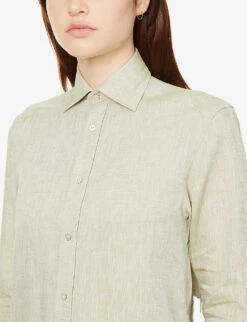 The Boyfriend Long-sleeved Organic-linen Shirt -Whistles Shop R03935324 SAGEGREEN ALT04