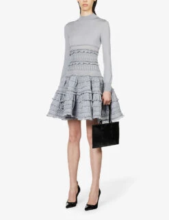 ALAIA Ruffled Tiered-hem Wool Midi Dress 6 ALAIA Ruffled Tiered-hem Wool Midi Dress -Whistles Shop R03955776 GRISCLAIR ALT01