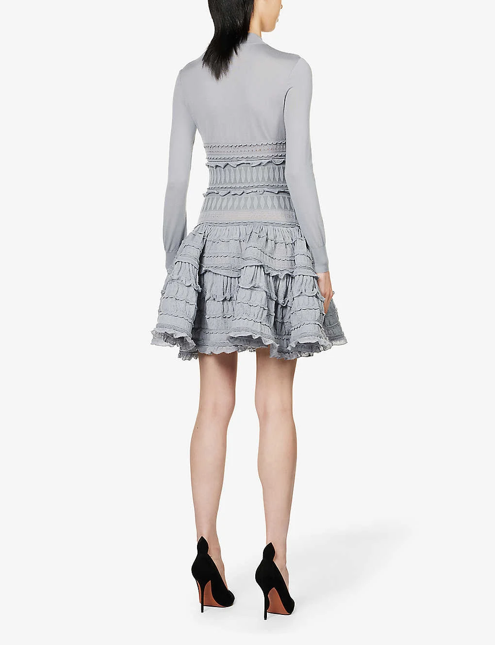 ALAIA Ruffled Tiered-hem Wool Midi Dress 4 ALAIA Ruffled Tiered-hem Wool Midi Dress - Image 4