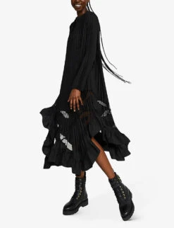 CLAUDIE PIERLOT Riversa Pleated Ruffled Woven Maxi Dress -Whistles Shop R03959840 NOIRGRIS ALT02