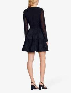 Sandro Ruffled Woven Mini Dress -Whistles Shop R03962637 NOIRGRIS ALT03