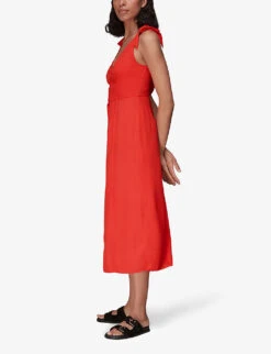 Whistles Hanna Tie-shoulder Woven Midi Dress -Whistles Shop R03971412 RED ALT02