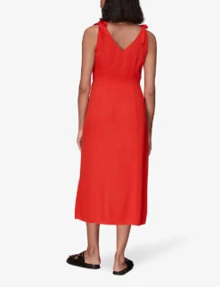Whistles Hanna Tie-shoulder Woven Midi Dress -Whistles Shop R03971412 RED ALT03