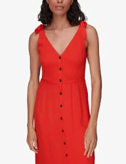 Whistles Hanna Tie-shoulder Woven Midi Dress -Whistles Shop R03971412 RED ALT04