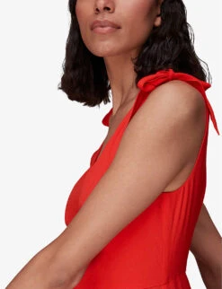 Whistles Hanna Tie-shoulder Woven Midi Dress -Whistles Shop R03971412 RED ALT06