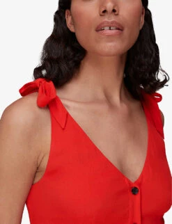 Whistles Hanna Tie-shoulder Woven Midi Dress -Whistles Shop R03971412 RED ALT07