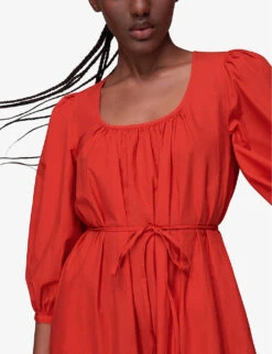 Whistles Nelly Organic Cotton Trapeze Dress -Whistles Shop R03977505 RED ALT04