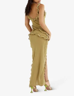 Pixie Ruffled Mesh Maxi Dress -Whistles Shop R03980372 OLIVE ALT03