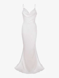 Aurelie Cowl-neck Satin-texture Bridal Gown