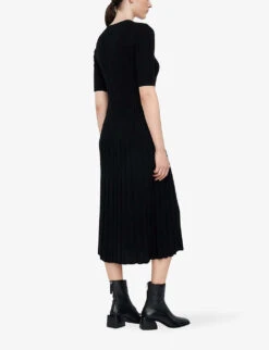 Joseph Round-neck Flared-hem Wool Midi Dress -Whistles Shop R03995778 BLACK ALT02