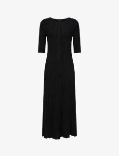 Joseph Round-neck Flared-hem Wool Midi Dress