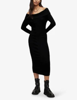 AllSaints Livia Off-the-shoulder Woven Dress -Whistles Shop R04008731 BLACK ALT02