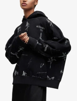 AllSaints Ventra Talon Graphic Organic Cotton-jersey Hoody -Whistles Shop R04009241 BLACK ALT02