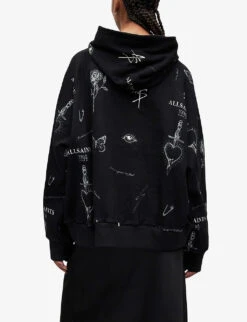 AllSaints Ventra Talon Graphic Organic Cotton-jersey Hoody -Whistles Shop R04009241 BLACK ALT03