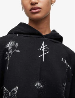 AllSaints Ventra Talon Graphic Organic Cotton-jersey Hoody -Whistles Shop R04009241 BLACK ALT04