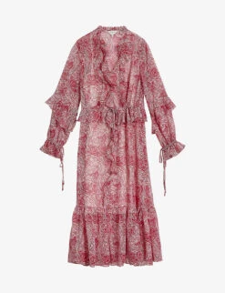 Ted Baker Floral-print Ruffle-trim Woven Midi Dress