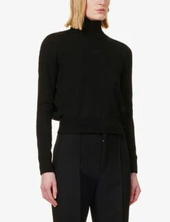 Bottega Veneta Turtleneck Brand-embroidered Wool-blend Jumper -Whistles Shop R04064609 BLACK ALT02