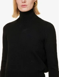 Bottega Veneta Turtleneck Brand-embroidered Wool-blend Jumper -Whistles Shop R04064609 BLACK ALT04