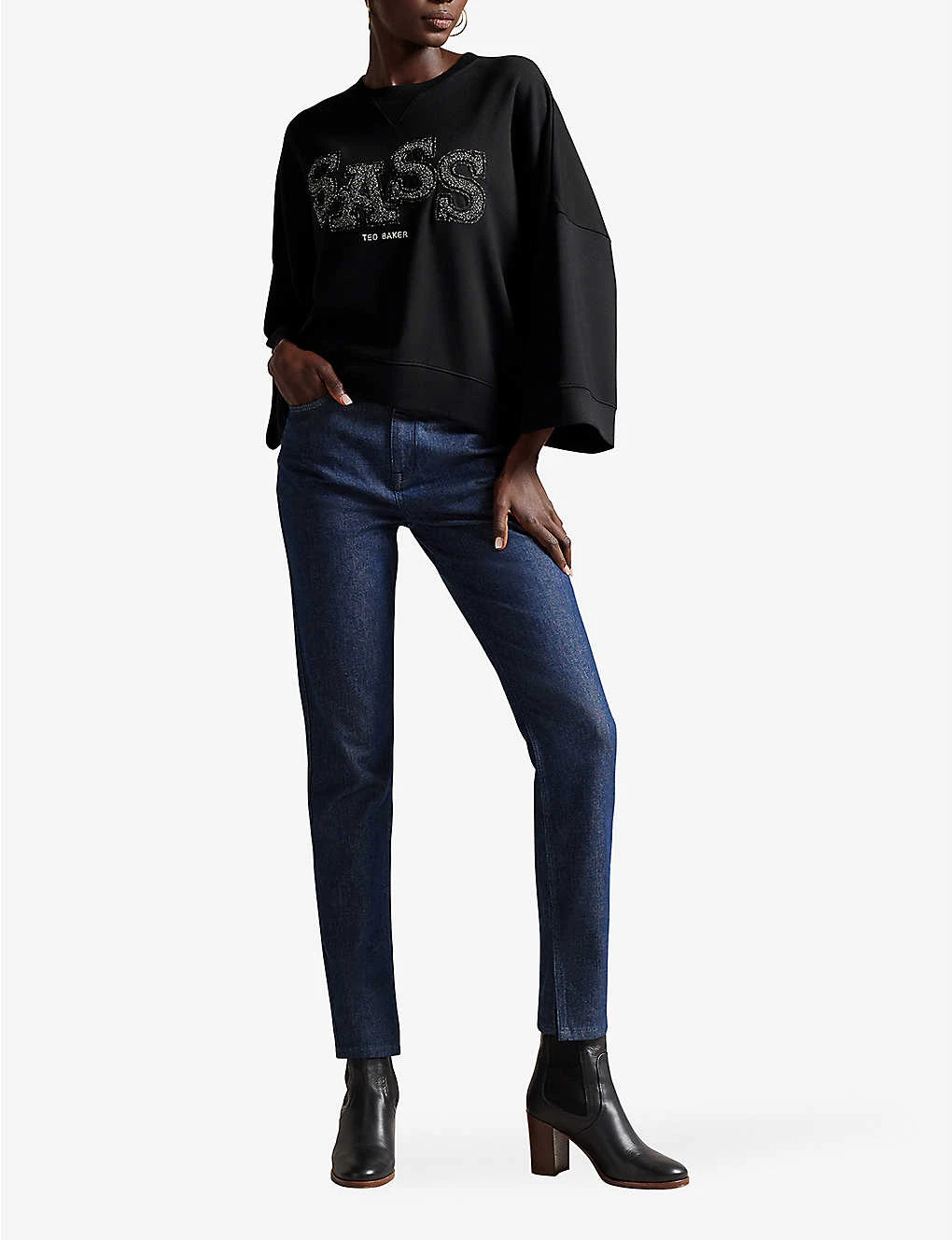 Ted Baker Sassi Metallic Slogan-appliqué Stretch-jersey Sweatshirt 2 Ted Baker Sassi Metallic Slogan-appliqué Stretch-jersey Sweatshirt - Image 2