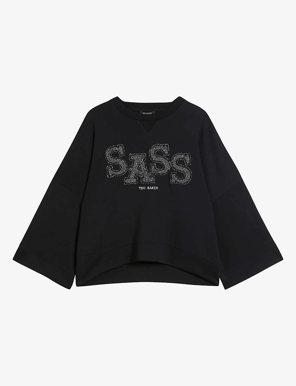 Ted Baker Sassi Metallic Slogan-appliqué Stretch-jersey Sweatshirt 1 Ted Baker Sassi Metallic Slogan-appliqué Stretch-jersey Sweatshirt