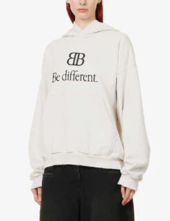 Balenciaga Logo-print Oversized Cotton-jersey Hoody -Whistles Shop R04072281 ECRUBLACK ALT02