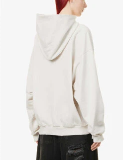 Balenciaga Logo-print Oversized Cotton-jersey Hoody -Whistles Shop R04072281 ECRUBLACK ALT03