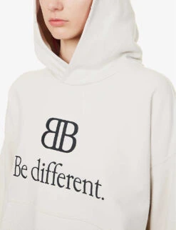 Balenciaga Logo-print Oversized Cotton-jersey Hoody -Whistles Shop R04072281 ECRUBLACK ALT04