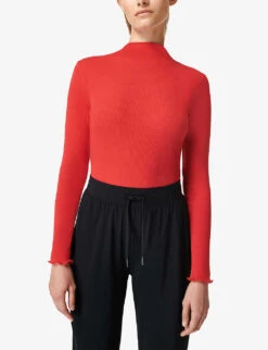 Sweaty Betty Eden Funnel-neck Stretch-woven Top -Whistles Shop R04074893 CRANBERRYRED ALT02