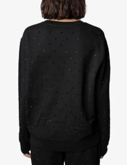 Zadig & Voltaire Nala Logo-print Rhinestone-embellished Cotton-jersey Sweatshirt -Whistles Shop R04080517 NOIR ALT03