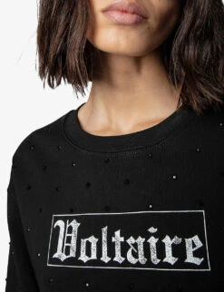 Zadig & Voltaire Nala Logo-print Rhinestone-embellished Cotton-jersey Sweatshirt -Whistles Shop R04080517 NOIR ALT04