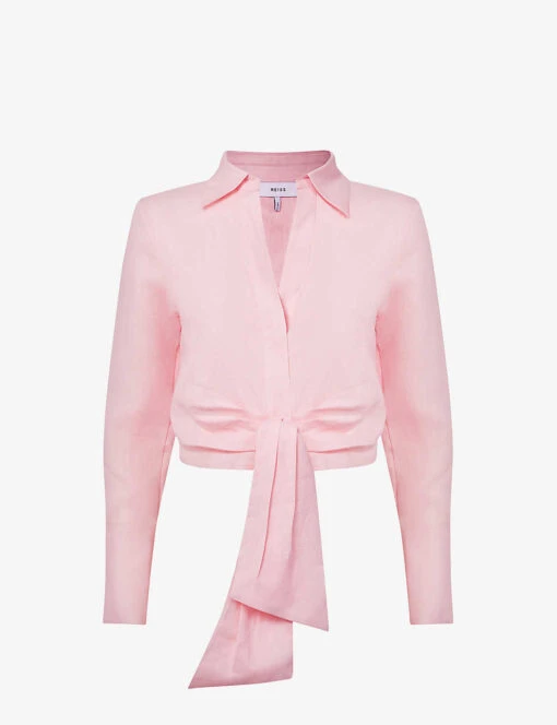 Reiss Dahlia Point-collar Tie-waist Linen Shirt 5 Reiss Dahlia Point-collar Tie-waist Linen Shirt -Whistles Shop R04082353 PINK M