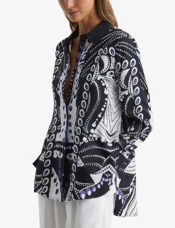 Reiss Rose Abstract-print Woven Shirt -Whistles Shop R04082354 NAVYWHITE ALT02